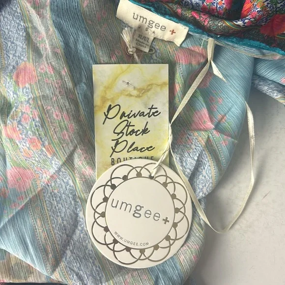 NWT Umgee boho turquoise silky floral kimono swim cover wrap poncho ruana XL 1X - Picture 12 of 16